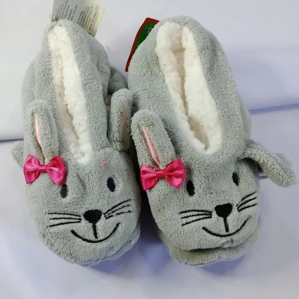 Bunny Sherpa Lined Gripper Slippers Non-Slip Warm Fuzzy Fur NWT Girls sz: 7-3
